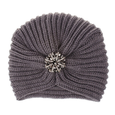 

Tailored Women Ladies Solid Color Rhinestone Knited Headgear Beanie Tail Hat Cap