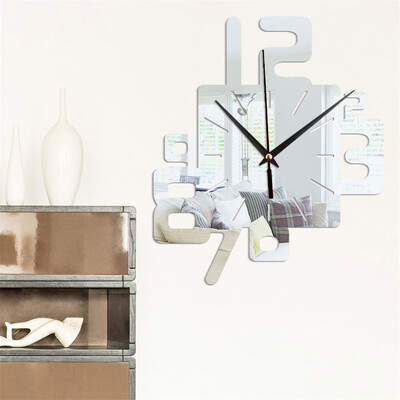 

Gobestart Modern 3D Mirror Geometric Digital Mirror Wall Clock Home Office Interior Decor
