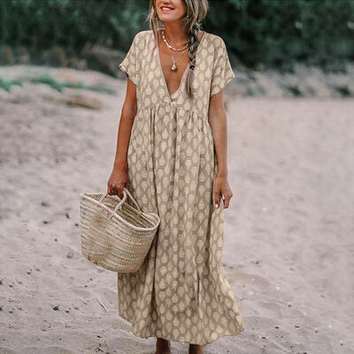 

Plus Size Womens Cotton Summer Short Sleeve Long T-Shirt Ladies Casual Dress