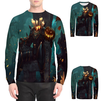 

Toponeto Mens Scary Halloween 3D Printed Party O-Neck Long Sleeves Sport Top Blouse