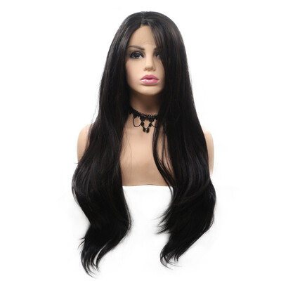 

Dolago long wavy Synthetic Wigs For Women Black lace front wigs