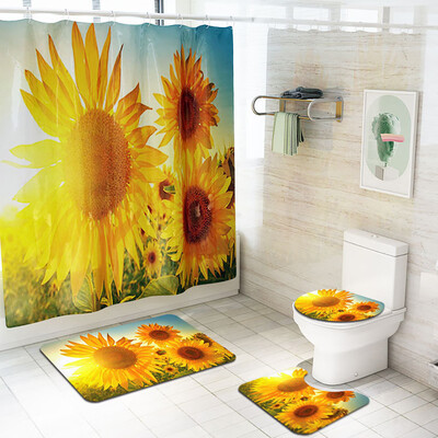 

〖Follure〗Sunflower Shower Curtain Floor Mat Four-piece Bathroom Mat Set