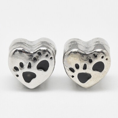 

Alloy Enamel European Beads Large Hole Beads Long-Lasting Plated Heart with Dog Footprints Antique Silver Black 11x115x9mm