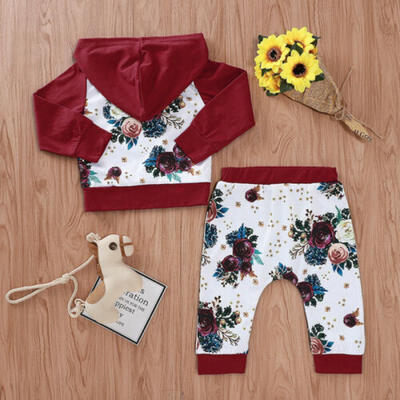 

Newborn Baby Girls Long Sleeve Flower Hooded Tops Pants Leggings Outfits Clothes