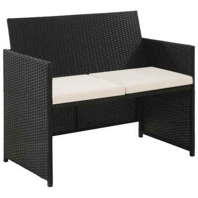 

2 Seater Garden Sofa with Cushions Black Poly Rattan