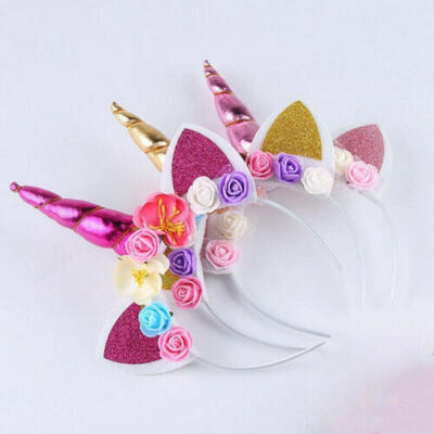 

US Unicorn Horn Flower Hair Clip Lovely Baby Girl Headwear Accessories Cosplay