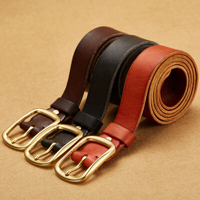 

The first layer of cowhide hand-washed vintage belt jeans wild pure copper buckle mens leather belt