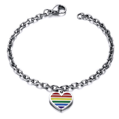

Heart Shaped Women Men Fashion Titanium Steel Rainbow Pendant Bracelet