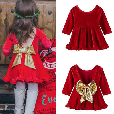 

Baby Girl Red Velvet Princess Dress Bow Knot Party Pageant Wedding Dress 1-6T