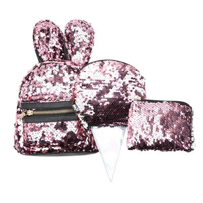 

3pcsset Women Rabbit Ear Sequin Mini Backpacks Teenager Girl Shoulder Bags