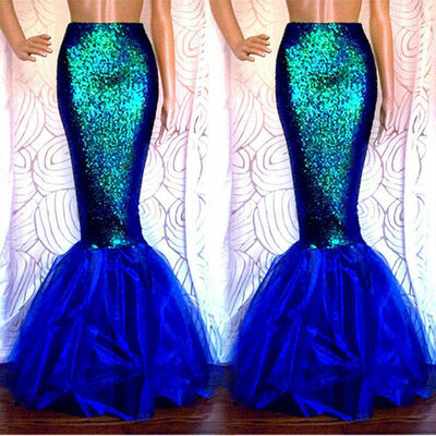 

Womens Adult Mermaid Tail Full Skirt Party Maxi Fancy Dress Cosplay Costume
