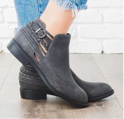

Rose Fashion Retro Womens Comfortable Low-Heele Zipper Non-Slip Roman Shoe Short Boot
