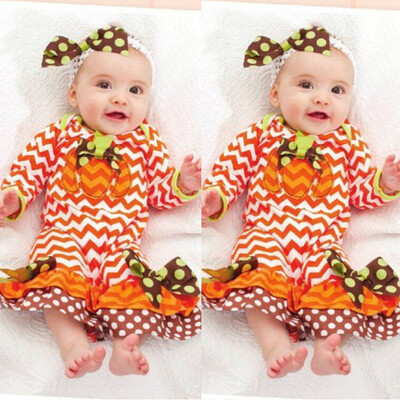 

Newborn Baby Girl Halloween Romper Bodysuit Jumpsuit Headband Clothes Outfit