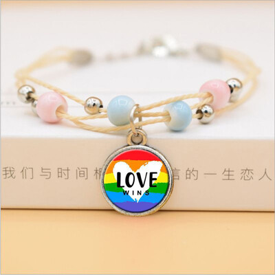 

Women Men Bead Unicorn Gay Pride Rainbow Ceramics Pendent Bracelet Jewelry