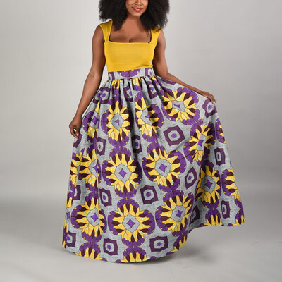 

2019 Womens Ethnic Printed African High Waist Party Long Beach Maxi Skirt Dress