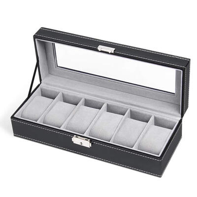 

6 Grid Leather Watch Jewelry Display Storage Box Case Bracelet Tray Holder