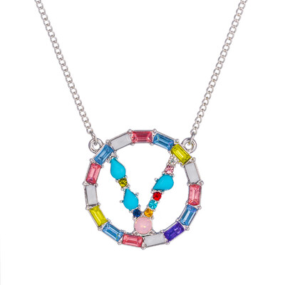 

Multicolor fashion Silver charm 26 Alphabet Round pendant necklace pave zircon initial letter necklaces Couple Name necklace