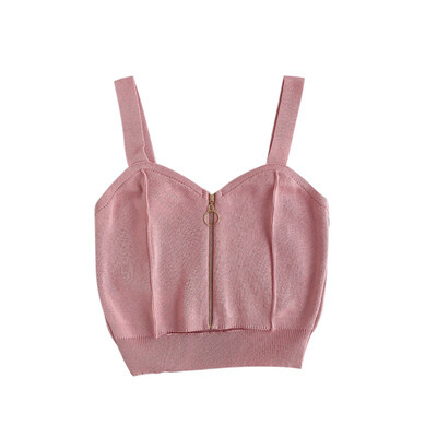 

Womens Sexy V Neck Sleeveless Solid Zipper Knitted Camisole