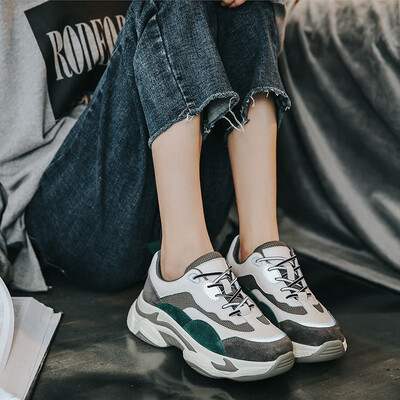 

Old shoes womens high-rise thick-soled leather shoes autumn new ins super fire net red sports