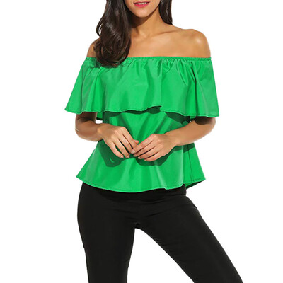 

Starmoon Womens Off Shoulder Ruffles Solid Casual Blouse Loose Shirt Tops