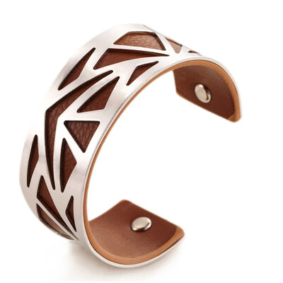 

12 Styles Luxury Stainle Steel Irregular Hollow Triangle Leather Bracelets & Bangles For Women Girls Party Jewelry Gifts