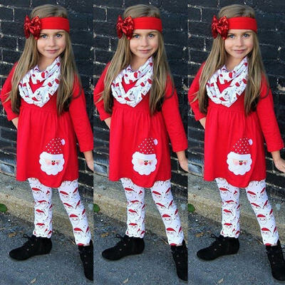 

Christmas Toddler Kids Baby Girls Dress TopsPants Leggings Outfits Clothes Set
