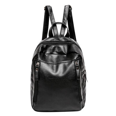 

Women Simple Korean Fashion Soft PU Schoolbags Shoulder Bag Backpacks Black