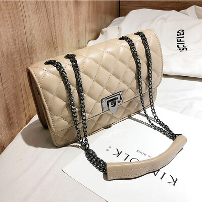 

Bag female 2019 new Korean version of the rhombic embroidery line fashion lock casual wild chain shoulder slung small square bag