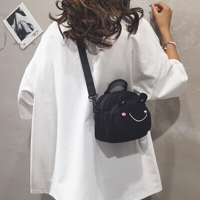 

Cute canvas small bag female 2019 new ins childrens fun wild single shoulder Messenger bag cartoon Harajuku girl bag