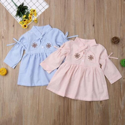 

Toddler Kid Baby Girl Clothes Rabbit Ear Collar Dress Skirt Plaid Dresses 12M-4Y
