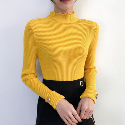 

Knitted sweater wild lace Autumn Winter Korean Turtleneck Sweater Women Solid pullover Knitted Sweater Slim Jumpers Bottoming