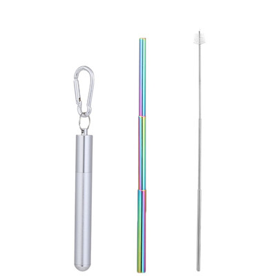 

Portable Reusable Drinking Telescopic Stainless Steel Straws Sets Carabiner