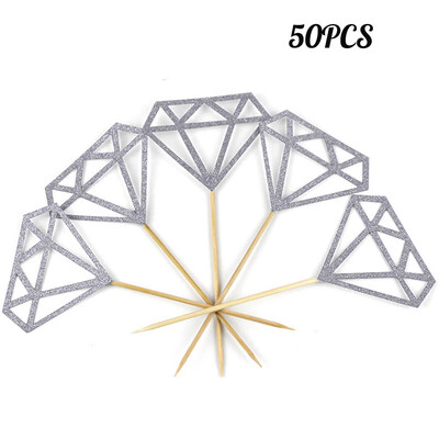 

Gobestart 50PCS Toppers Silver Glitter Diamond for Cupcake Bridal Shower Decoration
