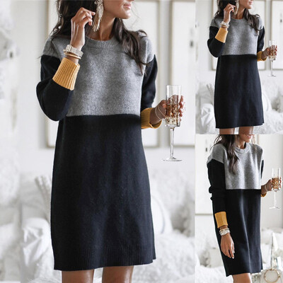 

〖Follure〗Womens Long Sleeve Pullover Plus Size Patchwork Sweater Knitted Top Long Blouse