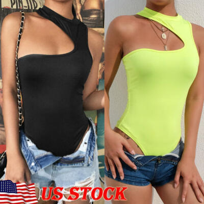 

Fashion One Shoulder Jumpsuit Tights Women Bodysuit Summer Bodycon Rompers New