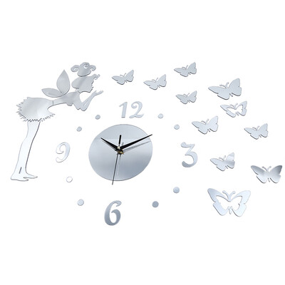 

Butterfly Elf Mirror Effect Sticker DIY Wall Clock Home Decoration