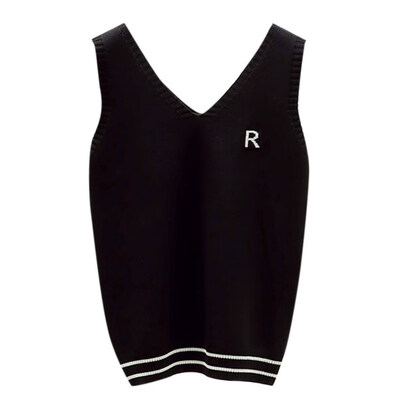 

Women Letter Embroidered Summer Tops Sexy V Neck Sleeveless Striped Tank Tops Vest Casual Knitted Top Women Clothes