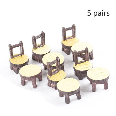 

5 pairsset Mini Table&Chair Resin DIY Craft Ornaments Miniature Landscape Model Home Decoration Photography Props Childrens Toys