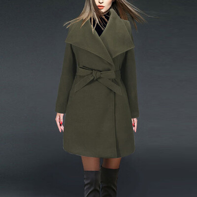 

Ladies Lapel Collar Tie Up Coat Overcoat Tops Long Sleeve Vintage Solid Outwear