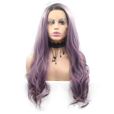 

Amazing Star Lace Frontal Wigs Long Wave Purple Color Half Heat Resistant Fiber Side Part Synthetic Hair For Fashion Women