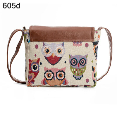 

Women Messenger Bag Flap Cotton Cloth Cartoon Owl Cross Body Shoulder Bag Gift