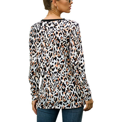 

Office Lady T-shirt Autumn And Winter Sexy Leopard Print Top Loose Female Casual Long-sleeved Round Neck -2XL Womens Tee