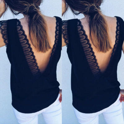 

US Women Sexy V-Neck Casual Loose T-Shirt Lace Tank Top Blouse Shirt Tops Summer
