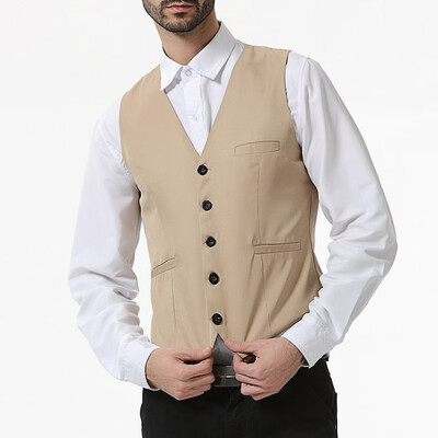 

Toponeto Mens New Style Business Pure V-Neck Vest Fashion Grooms Formal Vest