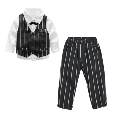 

3pcs Kids Child Boys Gentlemen Clothes Shirt Striped Vest Pants Outfit Set