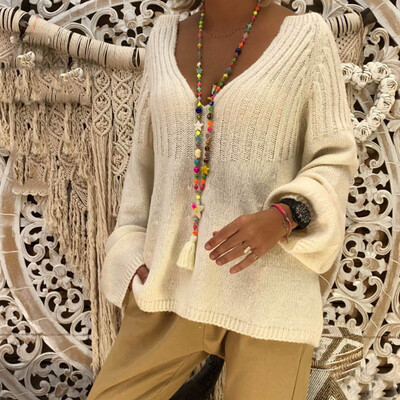 

〖Follure〗Women Calsual V-Neck Long Sleeve Solid Sweater Pullovers