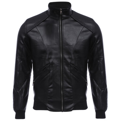 

Fashionable Stand Collar Zipper Design Warm Slim Fit Leather Coat for Men