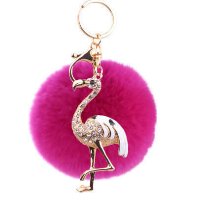 

Flamingo Keychain Rex Rabbit Fur Ball Exquisite Accessories Car Keychain