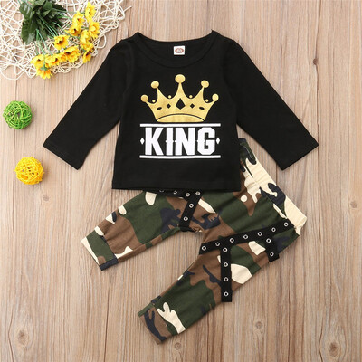 

Toddler Baby Kids Boys Long Sleeve T-shirt Camo Pants 2Pcs Outfits Set