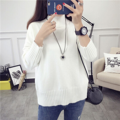 

The new Korean version of autumnwinter 2018 half-high neck pullover womens loose pure color short style leggings knitted sweater